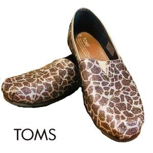 TOMS Animal Print Sparkly Flats, Sz 7 1/2, Great condition!